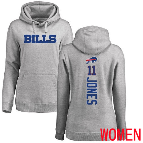 NFL Women Buffalo Bills 11 Zay Jones Ash Backer Pullover Hoodie Sweatshirt